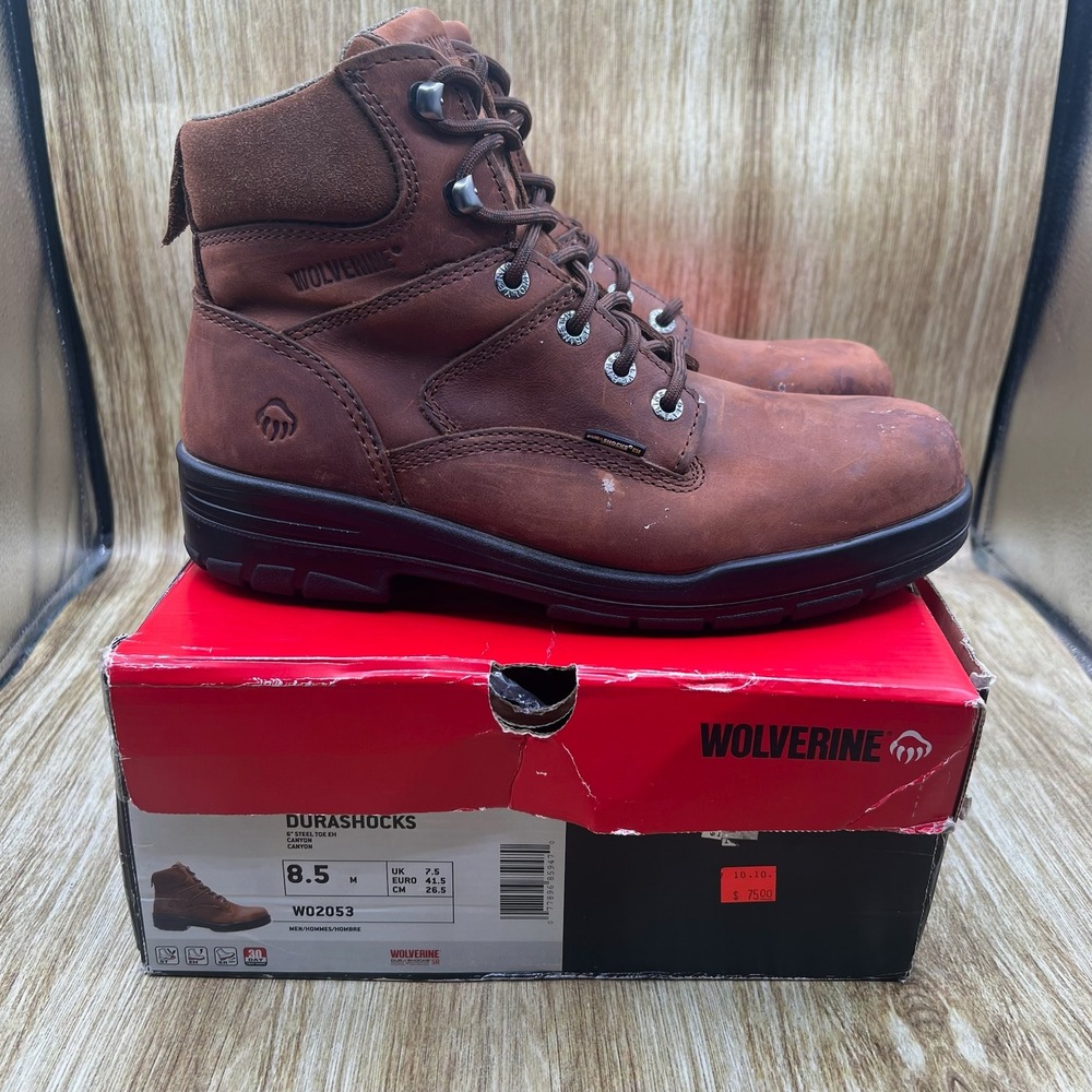 Wolverine Durashocks‎ Men's Size 8.5M Brown Leather Work Boots Shoes W02053